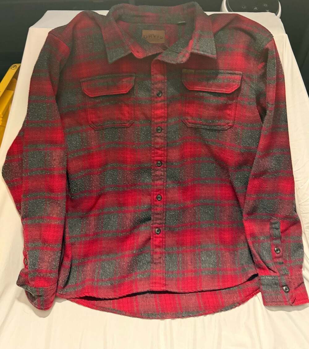 Orvis Classic Collection Red and Grey Plaid Heavyweight Flannel Shirt Jacket